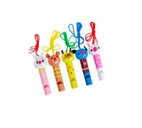 CCeCCe 5 Pack Part Whistles With Necklace Rope Wooden Mini Cute Animals Clown Cartoon Whistle for Birthday Party Favors Decoration Noice Maker