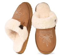 CCF Women's Western Slippers with Memory Foam Warm Cowboy Boot Slippers Indoor Outdoor, Chestnut, 7.5 UK