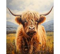 Ccfqiangtie Coloring by Numbers for Adults,Farm Animal Highland Cow,DIY Paint by Numbers Canvas for Kids or Beginner with Brushes and Acrylic Paints Frameless,40x50cm