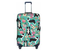 Cchgkpd Border Collie Florals Print Personalized Elastic Washable Luggage Cover for 18-32 Inch Suitcases
