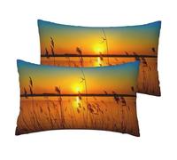 Cchgkpd Reeds By The River Print Faux Linen Pillowcase Set Two-Piece Printed Bedding Set For A Modern Home Decor