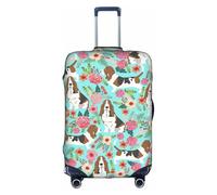 Cchgkpd Sweet Basset Hound Florals Print Personalized Elastic Washable Luggage Cover for 18-32 Inch Suitcases
