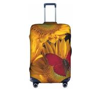 Cchgkpd Yellow Sunflowers with Red Butterfly Print Personalized Elastic Washable Luggage Cover for 18-32 Inch Suitcases
