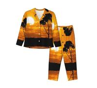 cchgnm African Grass Sunset Print Soft Long-Sleeved Pajamas,Ladies Pajamas Suits Black