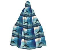 cchgnm Aircraft Fighter Jets Print Halloween Role Playing Costume,Medieval Retro Wizard Robe, Adult Hooded Knight Cape For Men And Women