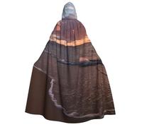 cchgnm Beach Sunset Print Halloween Role Playing Costume,Medieval Retro Wizard Robe, Adult Hooded Knight Cape For Men And Women
