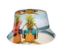 cchgnm Beach Two Pineapples Sea Print Bucket Hat,Sun Hat,Wide-Edged Beach Hat,Suitable for Fishing,Hiking,Outdoor Vacation Black