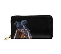cchgnm Cigar and Whiskey Print Classic Leather Long Clutch Wallet,Stylish Men'Sand Women's Wallet with Zipper and Multiple Card Slots.