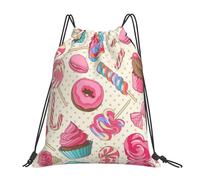 cchgnm Colorful Sweet Lollipop Cupcake Donut Print Lightweight And Foldable Drawstring Gym Bag,Multi-Functional Sports Yoga Travel Storage Bag