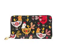 cchgnm Cute Rooster Chickens Print Classic Leather Long Clutch Wallet,Stylish Men'Sand Women's Wallet with Zipper and Multiple Card Slots.