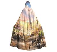 cchgnm Eiffeltower Print Halloween Role Playing Costume,Medieval Retro Wizard Robe, Adult Hooded Knight Cape For Men And Women