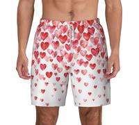 cchgnm Falling Red Hearts Print Men's Beach Shorts,Fun Swimsuits,Swimming Shortssuitable,for Beach Or Water Activities.