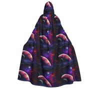 cchgnm Galaxy Moon Space Print Halloween Role Playing Costume,Medieval Retro Wizard Robe, Adult Hooded Knight Cape For Men And Women