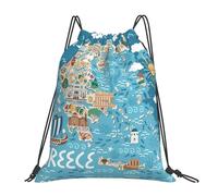 cchgnm Greece Map Print Lightweight And Foldable Drawstring Gym Bag,Multi-Functional Sports Yoga Travel Storage Bag