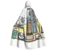 cchgnm Happy Campers Print Halloween Role Playing Costume,Medieval Retro Wizard Robe, Adult Hooded Knight Cape For Men And Women