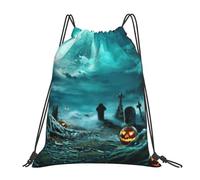 cchgnm Horror Pumpkin Cemetery Print Lightweight And Foldable Drawstring Gym Bag,Multi-Functional Sports Yoga Travel Storage Bag