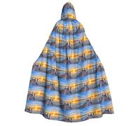 cchgnm Lake Under Sunset Print Halloween Role Playing Costume,Medieval Retro Wizard Robe, Adult Hooded Knight Cape For Men And Women