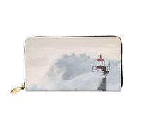 cchgnm Lighthouse in Storm Print Classic Leather Long Clutch Wallet,Stylish Men'Sand Women's Wallet with Zipper and Multiple Card Slots.