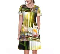cchgnm Lotus Blossom Print Women's Fashionable Beach Dress Black