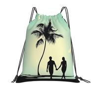 cchgnm Married Couple Walking On The Beach Print Lightweight And Foldable Drawstring Gym Bag,Multi-Functional Sports Yoga Travel Storage Bag