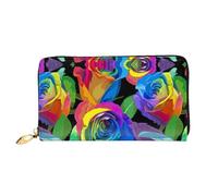 cchgnm Multicolored Roses Print Classic Leather Long Clutch Wallet,Stylish Men'Sand Women's Wallet with Zipper and Multiple Card Slots.
