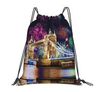 cchgnm Night London Tower Bridge Print Lightweight And Foldable Drawstring Gym Bag,Multi-Functional Sports Yoga Travel Storage Bag