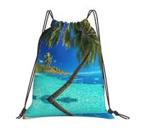 cchgnm Ocean Tropical Island Print Lightweight And Foldable Drawstring Gym Bag,Multi-Functional Sports Yoga Travel Storage Bag