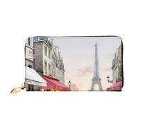 cchgnm Oil Painting Paris Street Scene Eiffel Tower Print Classic Leather Long Clutch Wallet,Stylish Men'Sand Women's Wallet with Zipper and Multiple Card Slots.