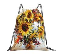cchgnm Oil Painting Sunflower Print Lightweight And Foldable Drawstring Gym Bag,Multi-Functional Sports Yoga Travel Storage Bag