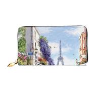 cchgnm Paris Street Scene Eiffel Tower Print Classic Leather Long Clutch Wallet,Stylish Men'Sand Women's Wallet with Zipper and Multiple Card Slots.