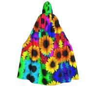 cchgnm Rainbow Sunflower Print Halloween Role Playing Costume,Medieval Retro Wizard Robe, Adult Hooded Knight Cape For Men And Women