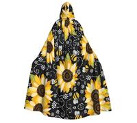cchgnm Sunflower Bee Print Halloween Role Playing Costume,Medieval Retro Wizard Robe, Adult Hooded Knight Cape For Men And Women