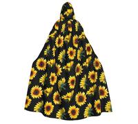 cchgnm Sunflower Blooming Flowers Plants Black And Yellow Print Halloween Role Playing Costume,Medieval Retro Wizard Robe, Adult Hooded Knight Cape For Men And Women