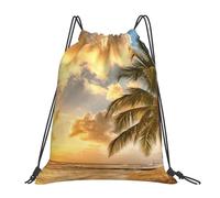 cchgnm Sunset Hawaiian Palm Tree Print Lightweight And Foldable Drawstring Gym Bag,Multi-Functional Sports Yoga Travel Storage Bag