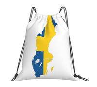 cchgnm Swedish Flag Map Print Lightweight And Foldable Drawstring Gym Bag,Multi-Functional Sports Yoga Travel Storage Bag