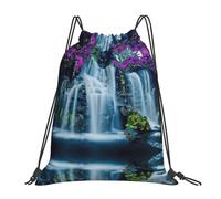 cchgnm Waterfall And Flower Print Lightweight And Foldable Drawstring Gym Bag,Multi-Functional Sports Yoga Travel Storage Bag