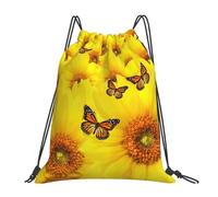 cchgnm Yellow Flowers Butterflies Print Lightweight And Foldable Drawstring Gym Bag,Multi-Functional Sports Yoga Travel Storage Bag