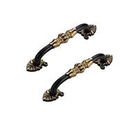 CcHhyyt 2 Pack 3-3/4” Brass Cabinet Pulls Antique Floral Pattern Cupboard Handle Drawer Pulls Solid Brass Kitchen Hardware Matte Gold Handles for Cabinet Drawer Wardrobe (96mm Hole Center, Black)