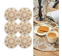 CcHhyyt Boho Set of 6 Round Placemats - Heat Resistant, Washable, Waterproof, Vampire Resistant, Planoce with Jute. Use on dining or coffee table spaces.