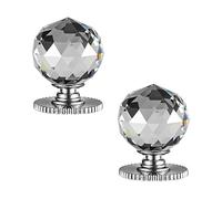 CcHhyyt Crystal Self Stick Knobs Cabinet Knobs 40mm Diameter Replacement Knob with Adhesive for Cabinet Mirror Cupboard Window (2pcs, Moonlight Silver) (Crystal Round Glass knob)