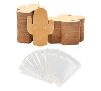 ccHuDE 100 Pcs Cactus Earring Cards Kraft Paper Earring Display Cards Ear Studs Holder Cards Jewelry Hanging Selling Tags with 100 Pcs Clear Plastic Packaging Bags