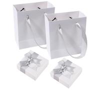 ccHuDE 2 Pcs Jewelry Cardboard Boxes with Ribbon Bow 2 Pcs Jewelry Storage Bags Bracelet Gift Cases Necklace Storage Paper Boxes White Gift Package Bags with Handle for Bracelet Earring