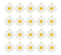 ccHuDE 20 Pcs White Daisy Charms Enamel Flower Charms Metal Flower Dangle Pendants Cute Mini Flower Pendants Small Floral Pendants Decorative Craft Floral Charms for Bracelets
