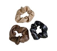 ccHuDE 3 Pcs PU Leather Hair Scrunchies Ponytail Holder Ties Elastics Hair Bands Large Hair Ropes Plain Color Hair Scrunchy for Long Thic Hair