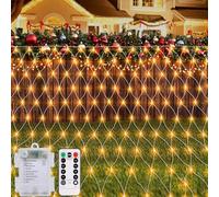 CCILAND 1.5m x 1.5m Garden Net Lights Warm White, 100 LED Battery Net Lights with 8 Modes Remote Timer Dimmable Patio Mesh String Lights for Bush Deck Fence Wall Party Wedding Christmas Decor