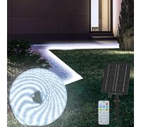 CCILAND 10M Solar LED Strip Lights Outdoor, IP68 Waterproof Light Strip with 8 Modes Remote Dimmable Flexible Sleeve Strip for Garden Porch Patio Gazebo Decor - Cool White