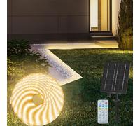 CCILAND 10M Solar LED Strip Lights Outdoor, IP68 Waterproof Light Strip with 8 Modes Remote Dimmable Flexible Sleeve Strip for Garden Porch Patio Gazebo Decor - Warm White