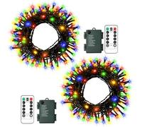 CCILAND 2 Pack Christmas String Lights, 5M 50 LED String Lights Battery Operated with Remote Timer 8 Modes Dark Green Wire Fairy Lights for Bedroom Xmas Tree Patio Festival Decoration - Multicolor