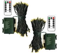 CCILAND 2 Pack Christmas Tree Lights String, 5M 50 LED Battery Operated String Lights with Remote 8 Modes Dark Green Wire Fairy Lights for Bedroom Xmas Tree Patio Festival Decoration - Warm White