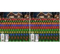 CCILAND 3M x 2M Battery Net Lights, 200 LED Mesh Lights with Remote 8 Modes Timer Dimmable Fairy String Lights Outdoor Waterproof for Bush Garden Patio Tree Decor (Multicolour) (Pack of 2)